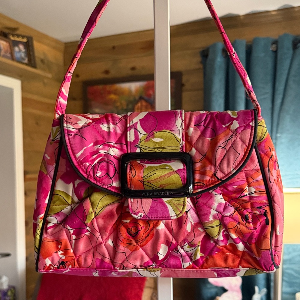 Vera Bradley Pink and Green Floral Shoulder Bag